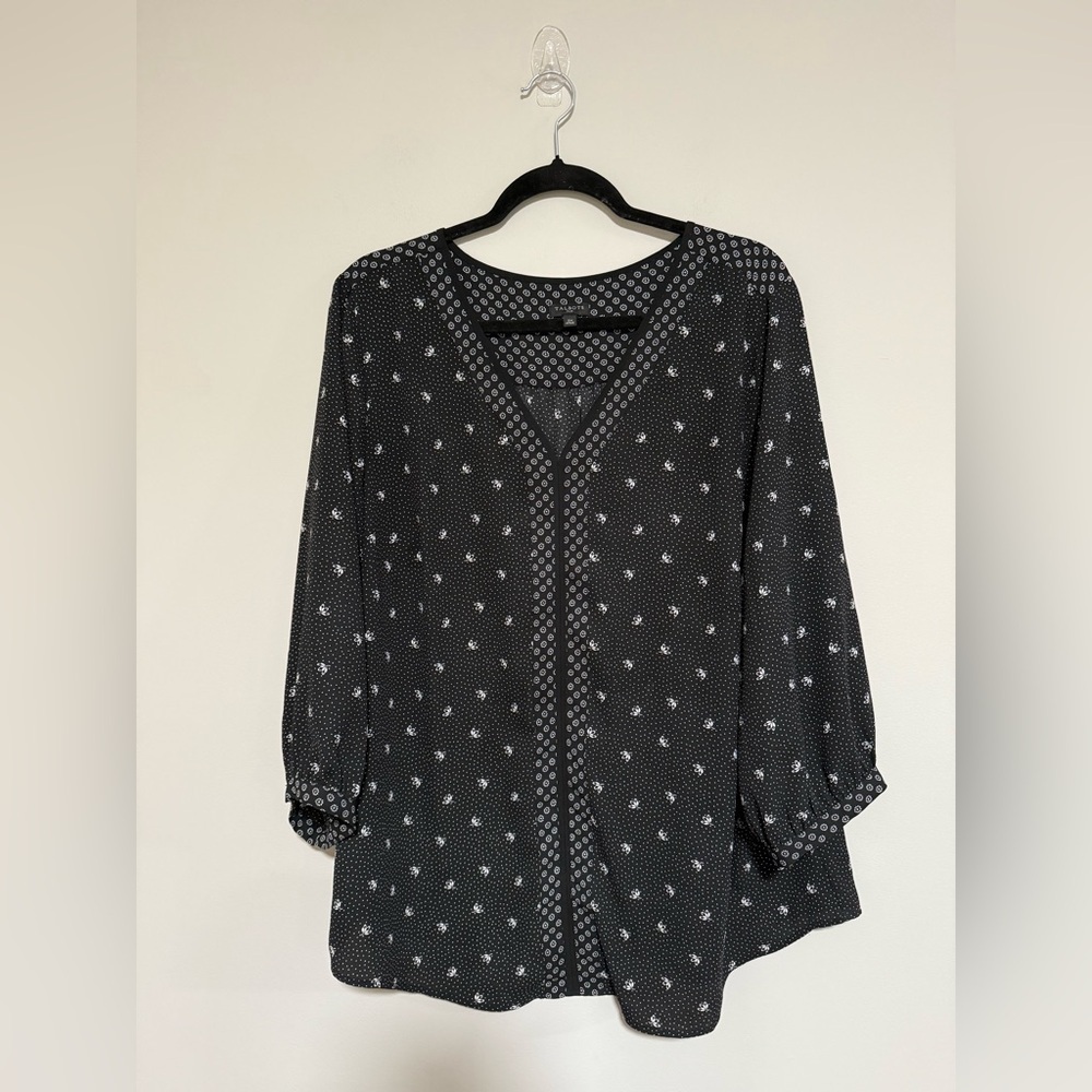 Talbots Plus Black/White Floral Peasant Popover Top Size 2X